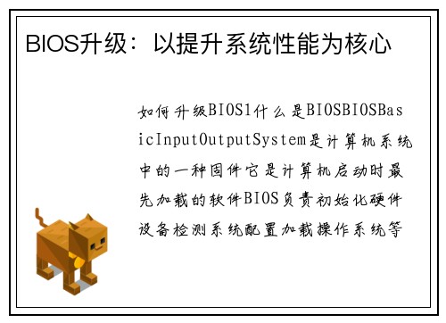 BIOS升级：以提升系统性能为核心